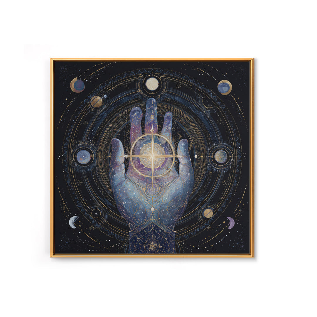 Tarot Cosmic Hand Holding a Glowing Star Framed Canvas Print, Astrology Art, Fine Art Print, Living Room Decor, Zodiac, AST-1x1-78
