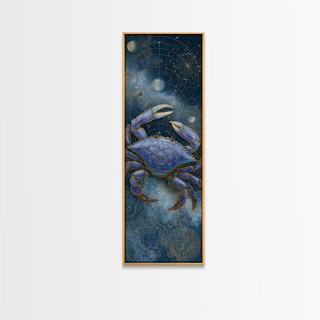 Celestial Crab under Glowing Ocean Moonlight Canvas Print, Astrology Art, Minimalist Decor, Living Room Decor, Zodiac, AST-1x3-4