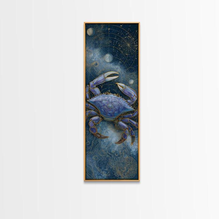 Celestial Crab under Glowing Ocean Moonlight Canvas Print, Astrology Art, Minimalist Decor, Living Room Decor, Zodiac, AST-1x3-4