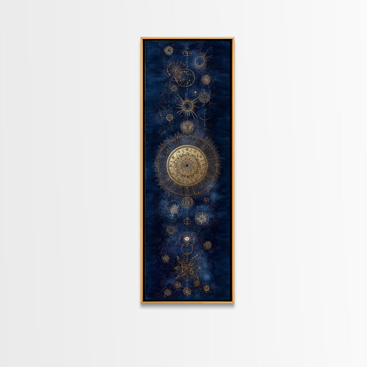 Gold Zodiac Wheel on Deep Midnight Blue Framed Canvas Print, Astrology Art, Art Print, Living Room Decor, Fine Art, Zodiac, AST-1x3-61
