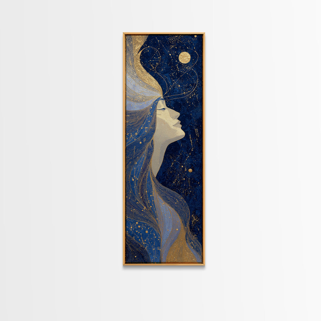 Moon Goddess with Flowing Hair and Constellations Canvas Print, Astrology Art, Celestial Art, Living Room Decor, Oil Painting, AST-1x3-63