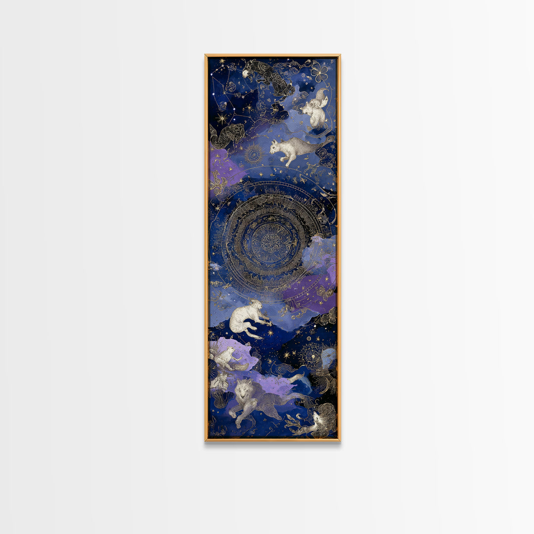 Twelve Zodiac Animals Arranged Framed Canvas Print, Astrology Art, Psychedelic Art, Living Room Decor, Fine Art, Zodiac, AST-1x3-64