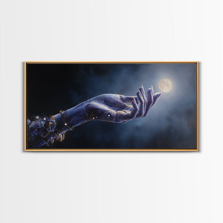 Tarot Cosmic Hand Holding a Glowing Star Framed Canvas Print, Astrology Art, Print, Living Room Decor, Fine Art, Zodiac, AST-2x1-50