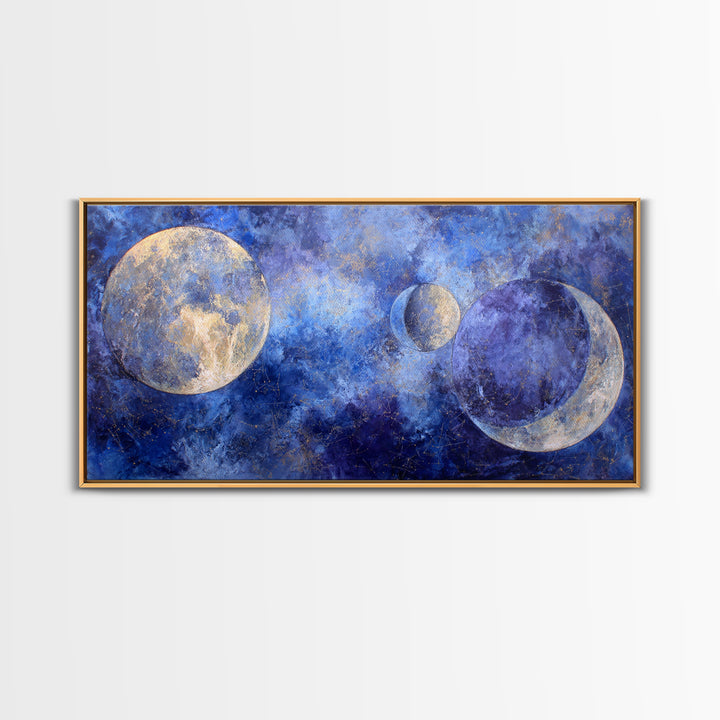 Celestial Twins Surrounded by Mirrored Moons Canvas Print, Astrology Art, Astrology Gifts, Living Room Decor, Oil Painting, AST-2x1-53