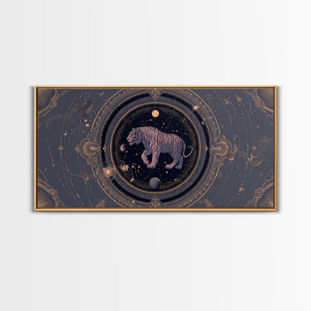 Twelve Zodiac Animals Arranged Framed Canvas Print, Astrology Art, Zodiac Sign Wall Art, Living Room Decor, Oil Painting, AST-2x1-96