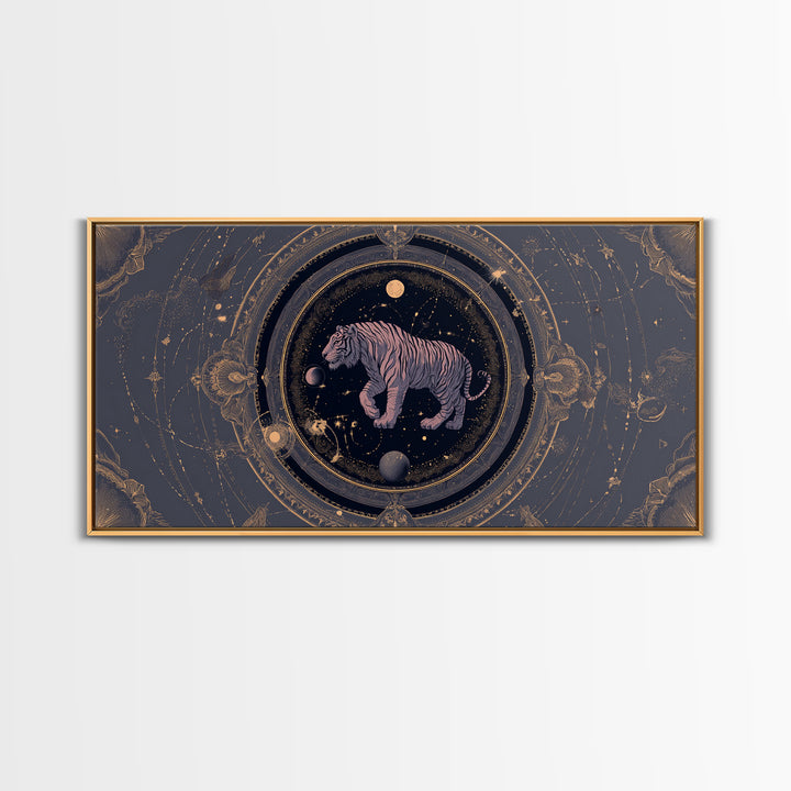 Twelve Zodiac Animals Arranged Framed Canvas Print, Astrology Art, Zodiac Sign Wall Art, Living Room Decor, Oil Painting, AST-2x1-96