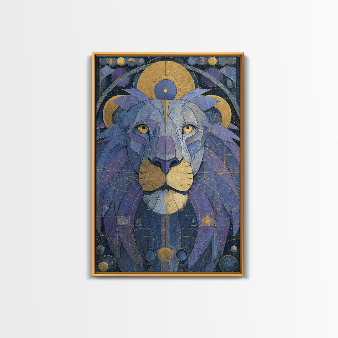 Celestial Lion Portrait Formed from Star Patterns Canvas Print, Astrology Art, Contemporary Art, Living Room Decor, Zodiac, AST-2x3-10