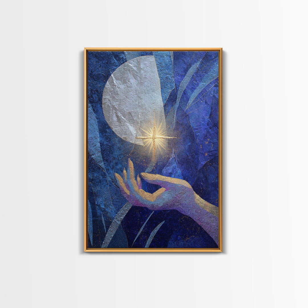 Tarot Cosmic Hand Holding a Glowing Star Framed Canvas Print, Astrology Art, Printable Wall Art, Living Room Decor, Zodiac, AST-2x3-38