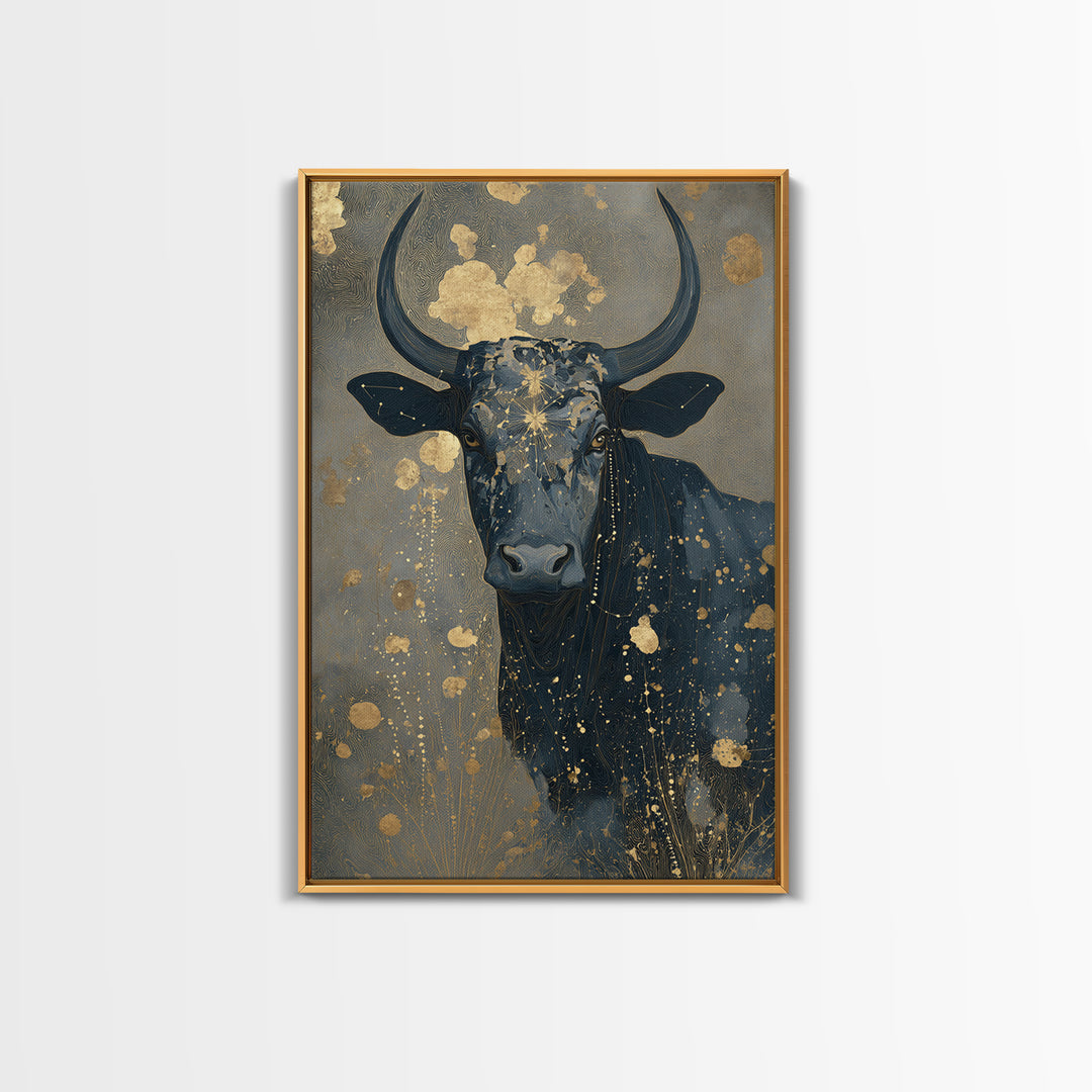 Bull Constellation Above Golden Meadow Canvas Print, Astrology Art, Celestial Decor, Living Room Decor, Fine Art, Zodiac, AST-2x3-49