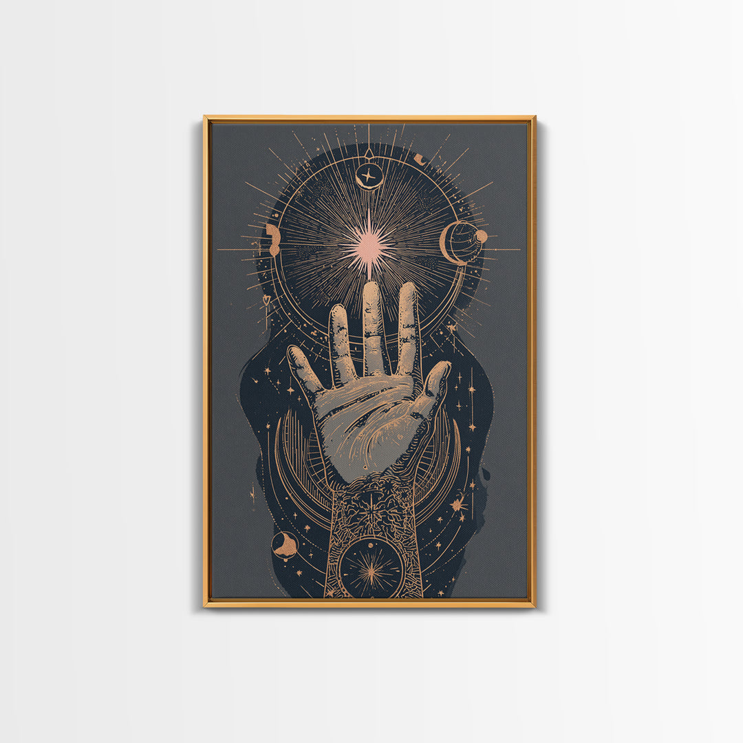 Tarot Cosmic Hand Holding a Glowing Star Canvas Print, Astrology Art, Boho Decor, Living Room Decor, Abstract Art, Zodiac, AST-2x3-62