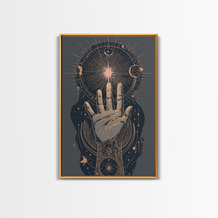 Tarot Cosmic Hand Holding a Glowing Star Canvas Print, Astrology Art, Boho Decor, Living Room Decor, Abstract Art, Zodiac, AST-2x3-62