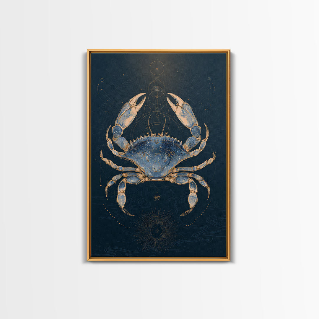 Celestial Crab under Glowing Ocean Moonlight Canvas Print, Astrology Art, Psychedelic Art, Living Room Decor, Fine Art, Zodiac, AST-2x3-96