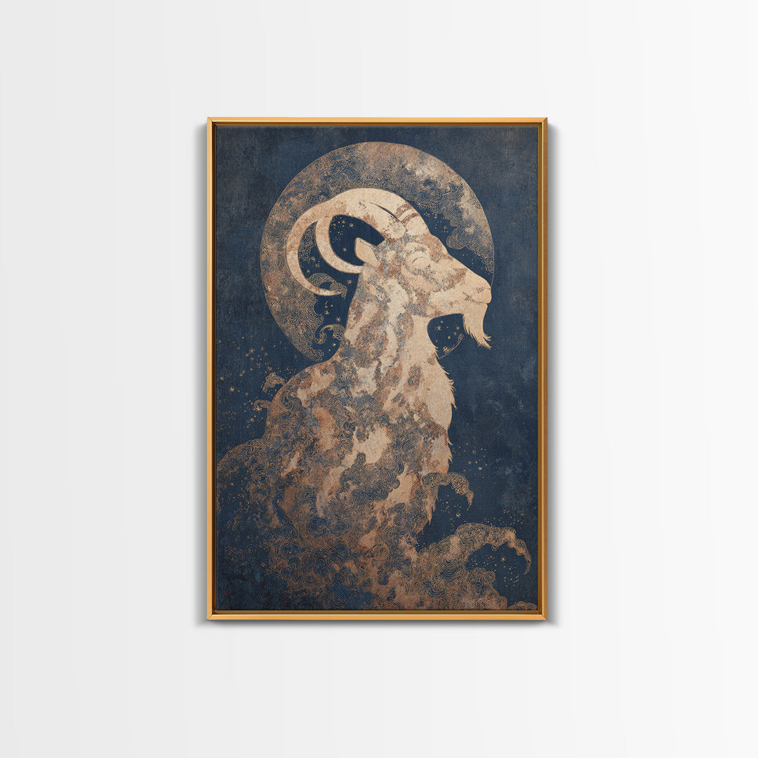 Capricorn Sea Goat Emerging from Cosmic Waves Canvas Print, Astrology Art, Zodiac Sign Print, Living Room Decor, Zodiac, AST-2x3-99