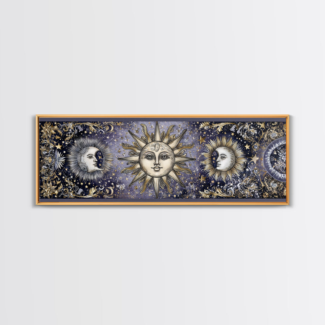 Sun and Moon Faces Canvas Print, Astrology Art, Zodiac Wall Art, Living Room Decor, Fine Art, Zodiac, Luxury Decor, AST-3x1-45