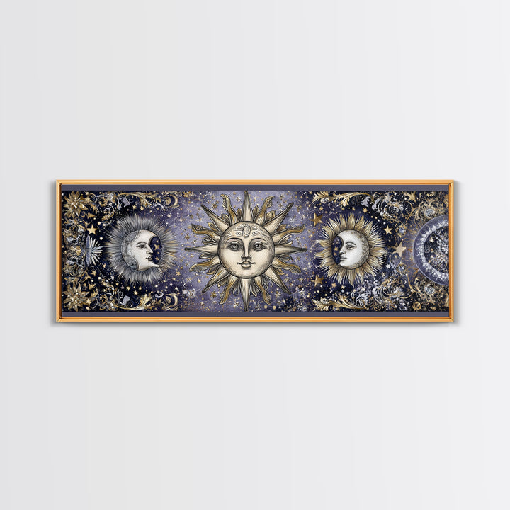 Sun and Moon Faces Canvas Print, Astrology Art, Zodiac Wall Art, Living Room Decor, Fine Art, Zodiac, Luxury Decor, AST-3x1-45