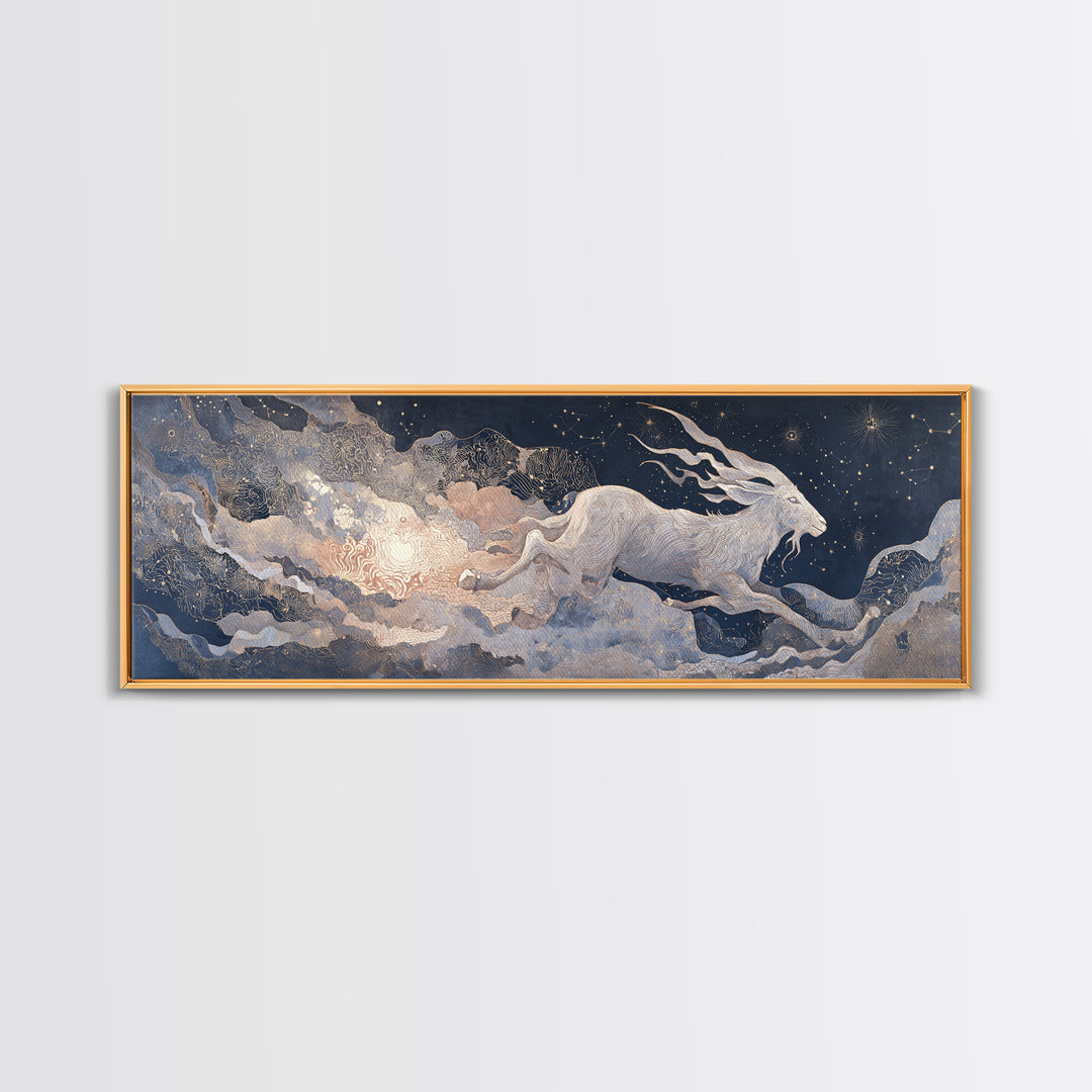 Capricorn Sea Goat Emerging from Cosmic Waves Canvas Print, Astrology Art, Printable Art, Living Room Decor, Fine Art, Zodiac, AST-3x1-83