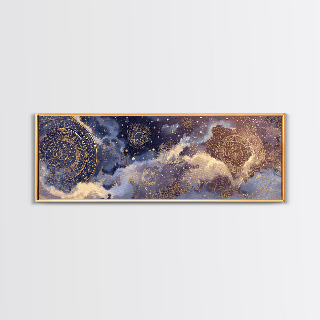 Retro Horoscope Chart Canvas Print, Astrology Art, Celestial Art, Living Room Decor, Oil Painting, Zodiac, Minimalist Decor, AST-3x1-85