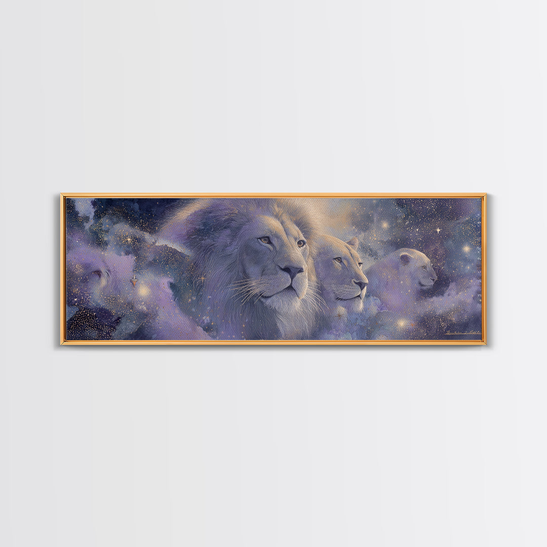 Celestial Lion Portrait Formed from Star Patterns Canvas Print, Astrology Art, Zodiac Wall Art, Living Room Decor, Zodiac, AST-3x1-90