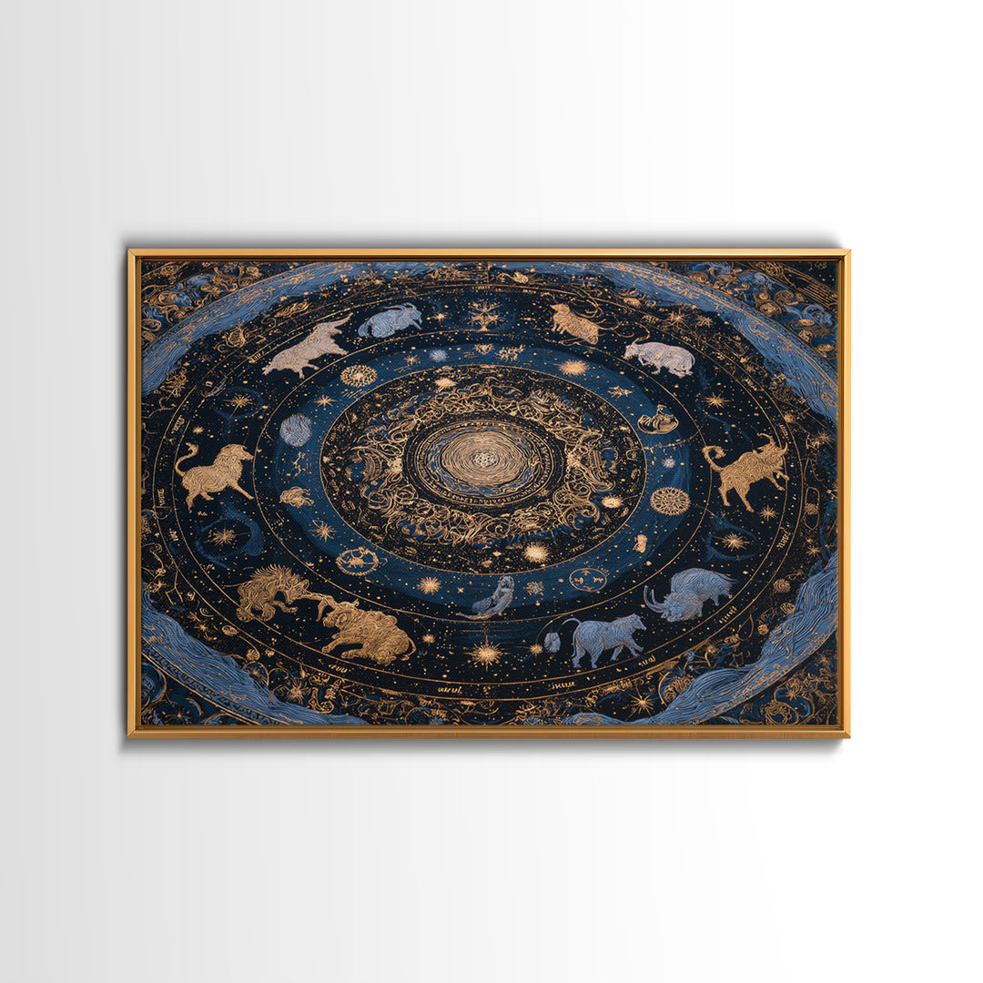 Twelve Zodiac Animals Arranged Canvas Print, Astrology Art, Astronomy Print, Living Room Decor, Fine Art, Zodiac, AST-3x2-32