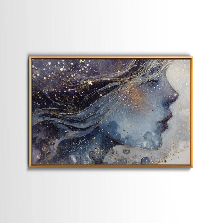 Moon Goddess with Flowing Hair and Constellations Canvas Print, Astrology Art, Astrology Gifts, Living Room Decor, Zodiac, AST-3x2-55