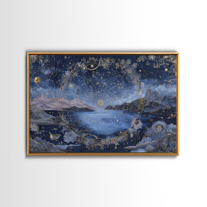 Astrological Botanical Wreath Framed Canvas Print, Astrology Art, Giclee Print, Living Room Decor, Oil Painting, Zodiac, AST-3x2-63