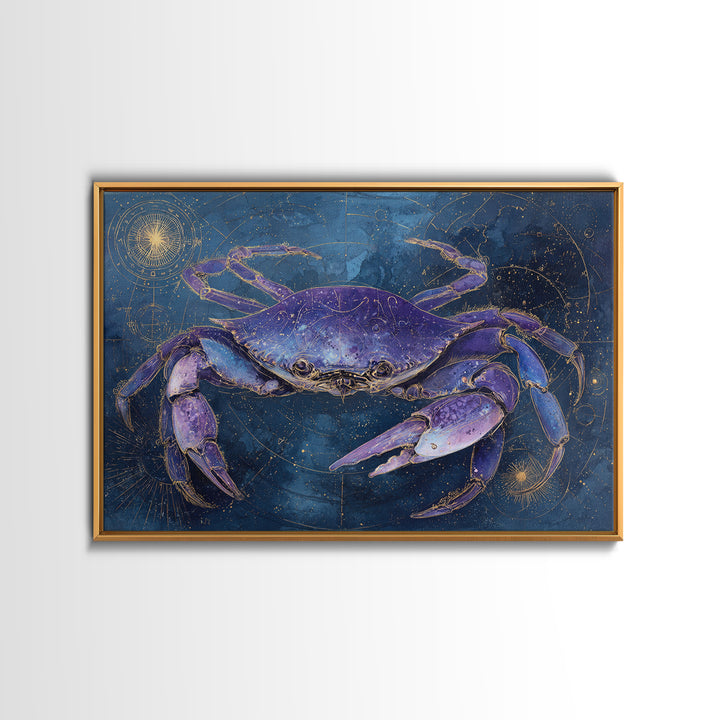 Celestial Crab under Glowing Ocean Moonlight Framed Canvas Print, Astrology Art, Art Print, Living Room Decor, Fine Art, Zodiac, AST-3x2-92