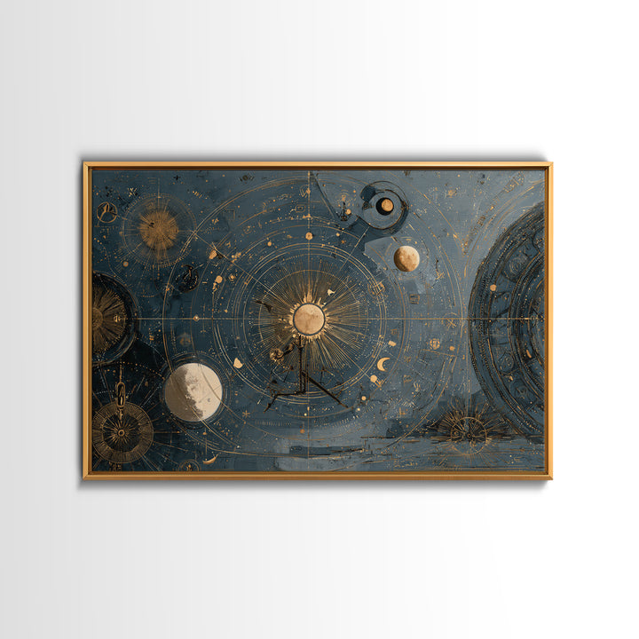 Planetary Still Life Framed Canvas Print, Astrology Art, Digital Art, Living Room Decor, Fine Art, Zodiac, Celestial Wall Art, AST-3x2-96