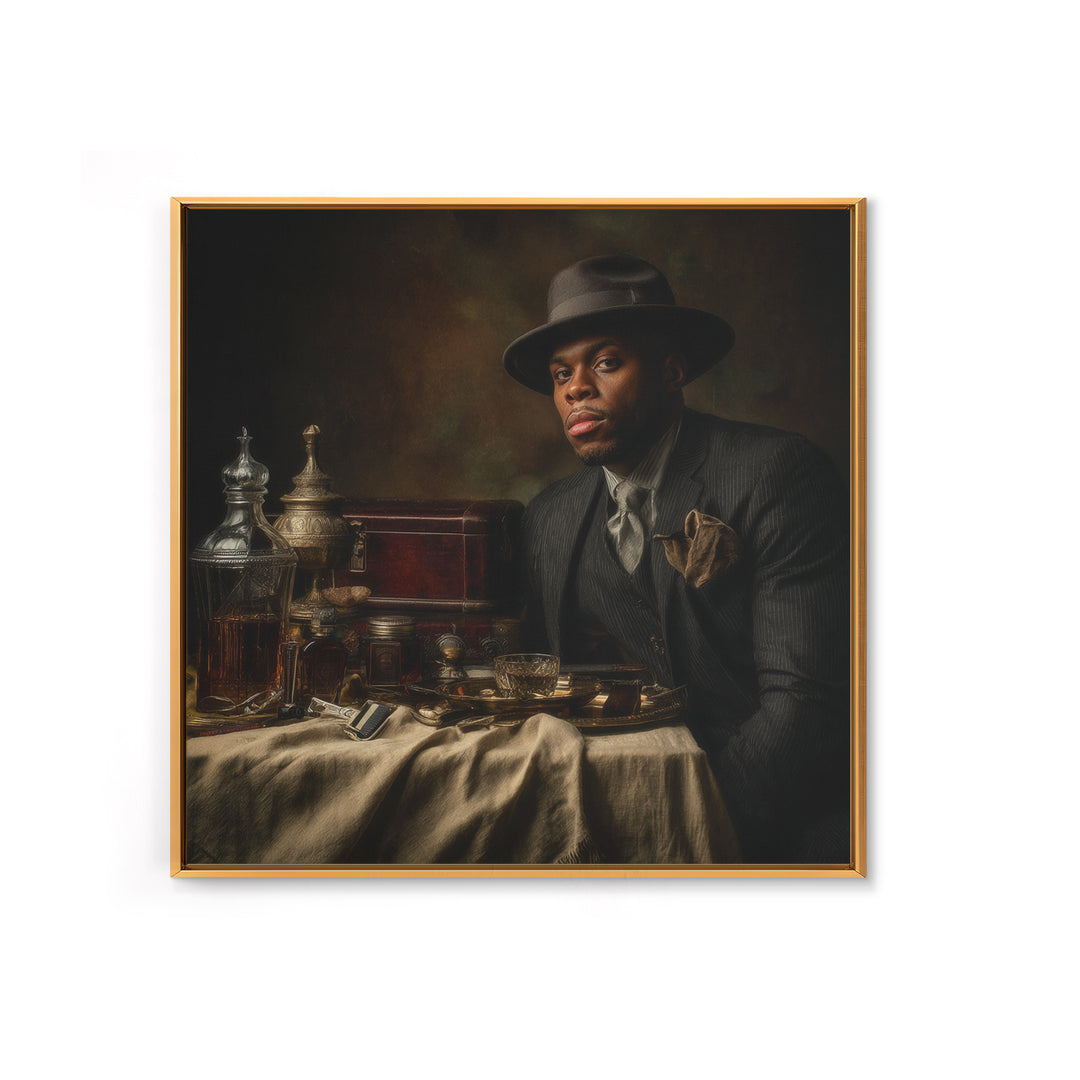 Moody Gentleman Portrait Canvas Print, Barbershop Art, Masculine Wall Art, Barbershop Decor, Oil Painting, Grooming, BAA-1x1-10