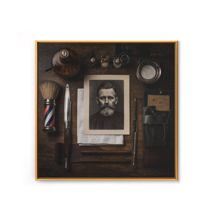 Tattooed Barber Portrait Framed Canvas Print, Barbershop Art, Downloadable Art, Barbershop Decor, Fine Art, Grooming, BAA-1x1-52
