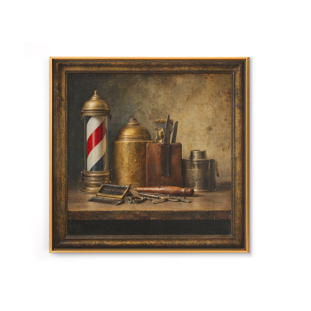 Antique Clippers and Combs on Worn Wood Framed Canvas Print, Barbershop Art, Black Man Art, Barbershop Decor, Abstract Art, BAA-1x1-57