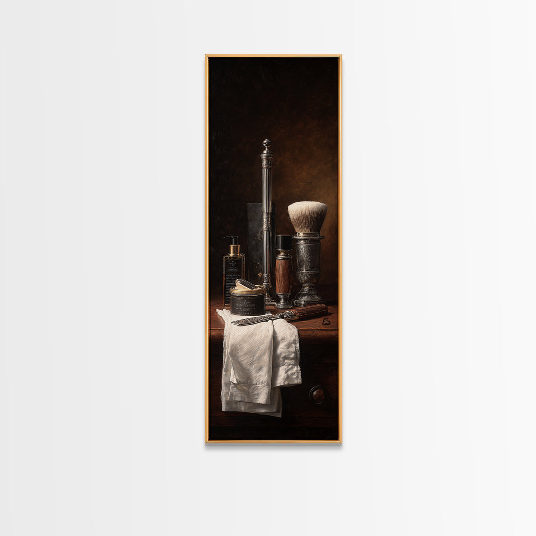 Straight Razor and Shaving Brush on Dark Framed Canvas Print, Barbershop Art, Afrocentric Art, Barbershop Decor, Grooming, BAA-1x3-62