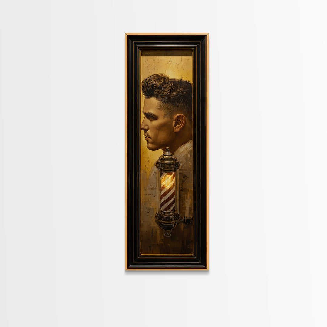 Classic Pompadour Portrait Canvas Print, Barbershop Art, Black Wall Art, Barbershop Decor, Fine Art, Grooming, Minimalist Art, BAA-1x3-89