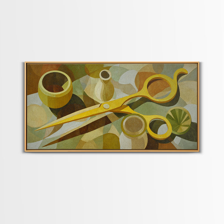Leather Apron and Brass Tools Still Life Framed Canvas Print, Barbershop Art, Home Decor, Barbershop Decor, Fine Art, Grooming, BAA-2x1-18