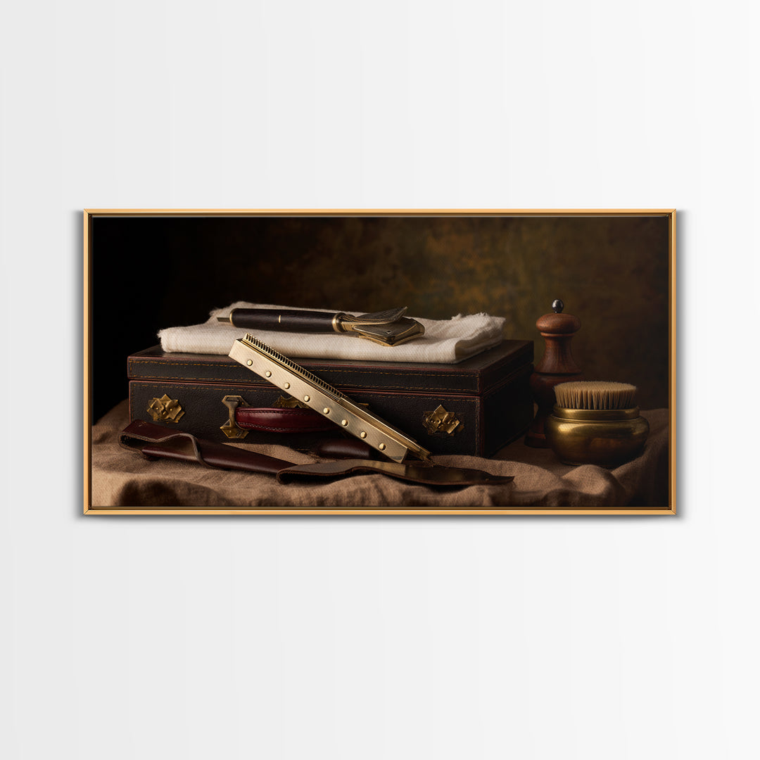 Classic Mustache Chart Illustrated Framed Canvas Print, Barbershop Art, Oil Painting, Barbershop Decor, Grooming, BAA-2x1-60