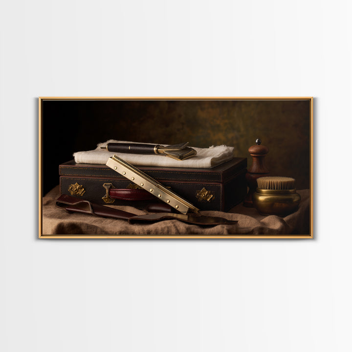 Classic Mustache Chart Illustrated Framed Canvas Print, Barbershop Art, Oil Painting, Barbershop Decor, Grooming, BAA-2x1-60