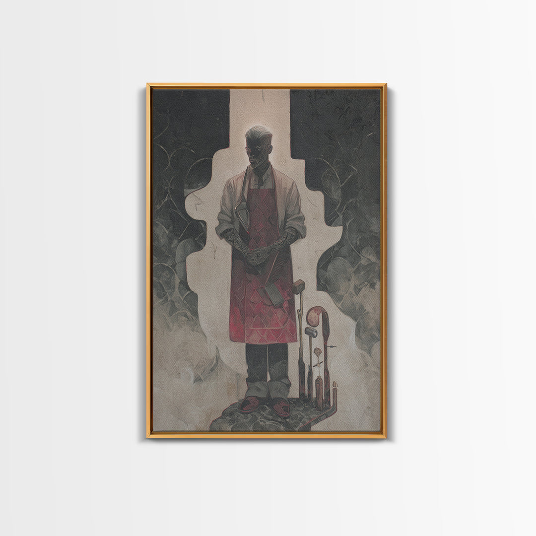 Tattooed Barber Portrait Framed Canvas Print, Barbershop Art, Modern Decor, Barbershop Decor, Fine Art, Grooming, Art Print, BAA-2x3-12