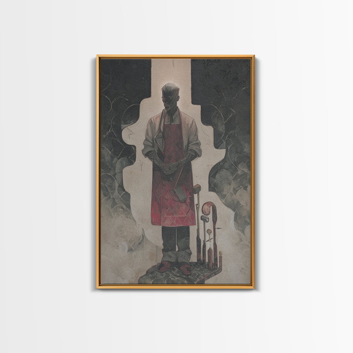 Tattooed Barber Portrait Framed Canvas Print, Barbershop Art, Modern Decor, Barbershop Decor, Fine Art, Grooming, Art Print, BAA-2x3-12