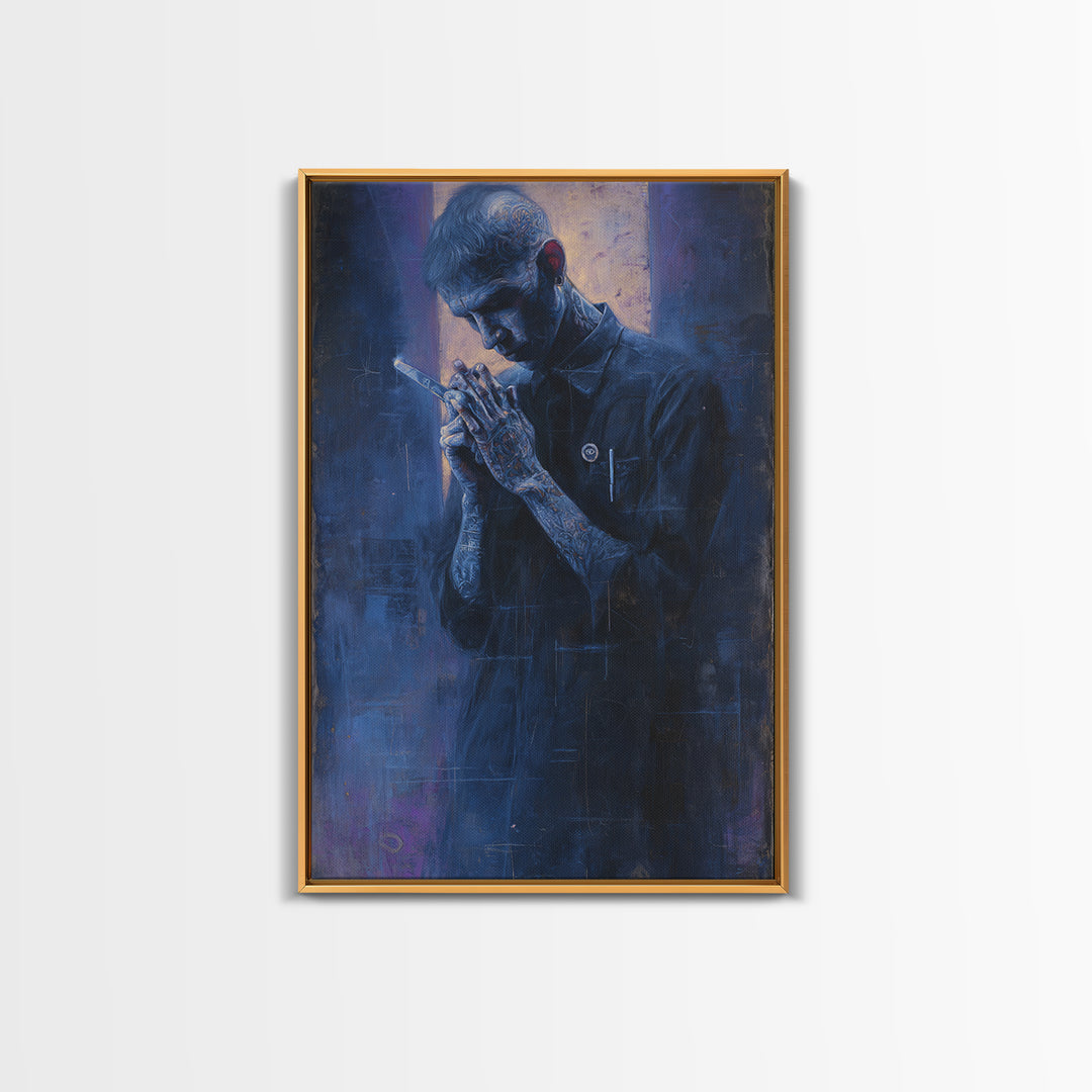 Tattooed Barber Portrait Framed Canvas Print, Barbershop Art, Black Wall Art, Barbershop Decor, Grooming, Minimalist Art, BAA-2x3-36