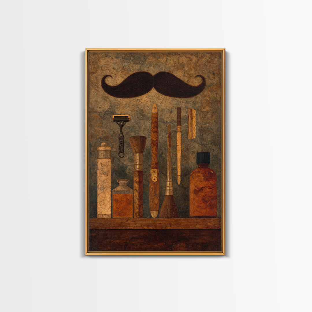 Classic Mustache Chart Illustrated Canvas Print, Barbershop Art, Wall Decor, Barbershop Decor, Oil Painting, Grooming, BAA-2x3-72