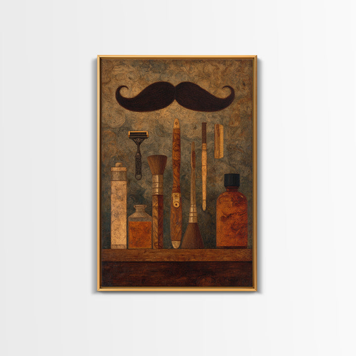 Classic Mustache Chart Illustrated Canvas Print, Barbershop Art, Wall Decor, Barbershop Decor, Oil Painting, Grooming, BAA-2x3-72