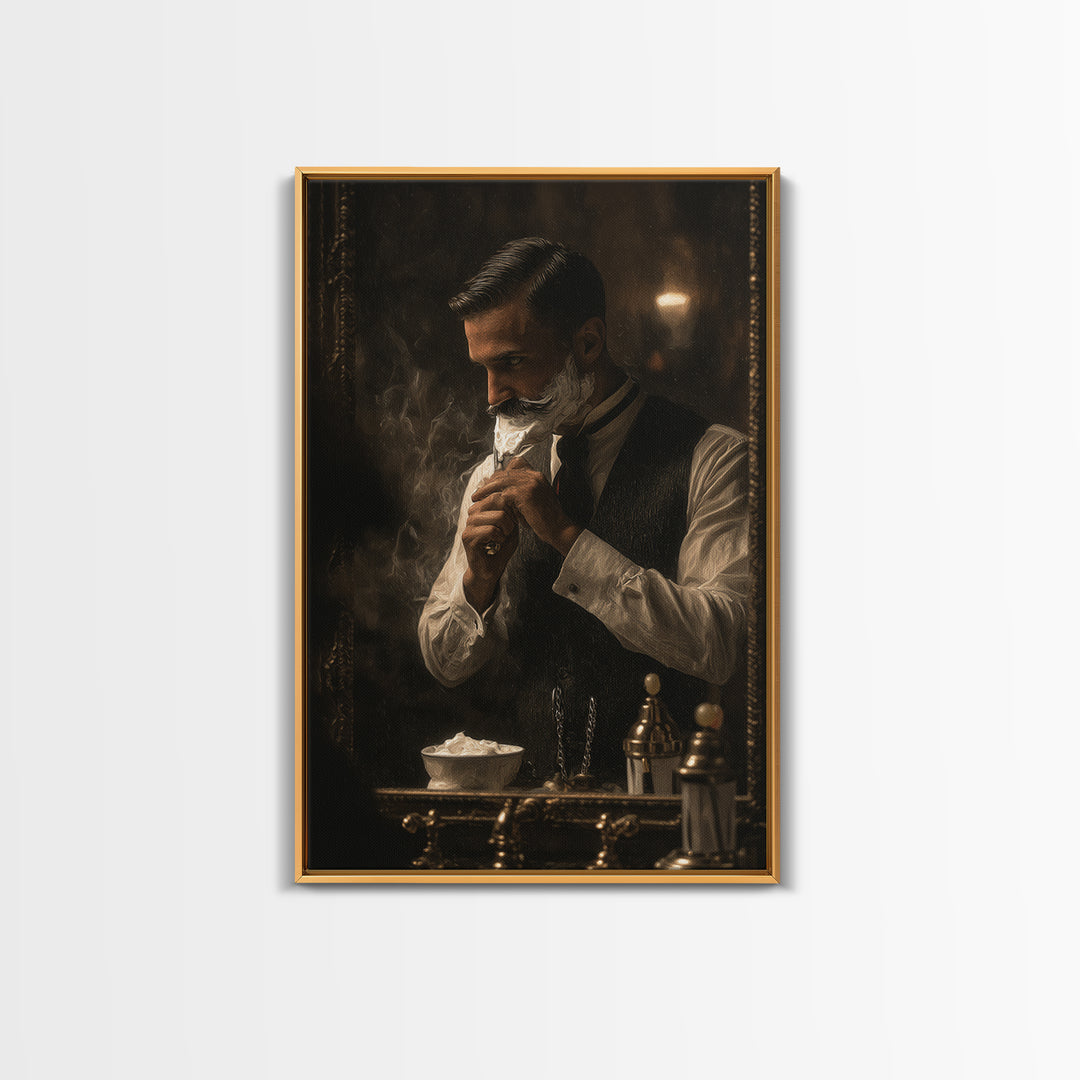 Hot Towel Shave Scene Cropped Close to Framed Canvas Print, Barbershop Art, Digital Art, Barbershop Decor, Fine Art, Grooming, BAA-2x3-93