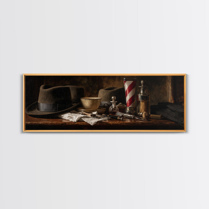 Moody Gentleman Portrait Framed Canvas Print, Barbershop Art, Wall Art, Barbershop Decor, Oil Painting, Grooming, BAA-3x1-2