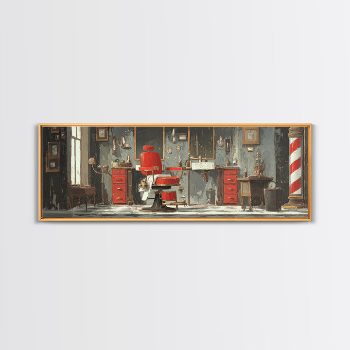 Barber Chair Silhouette Rendered as Iconic Graphic Canvas Print, Barbershop Art, Neutral Decor, Barbershop Decor, Grooming, BAA-3x1-27