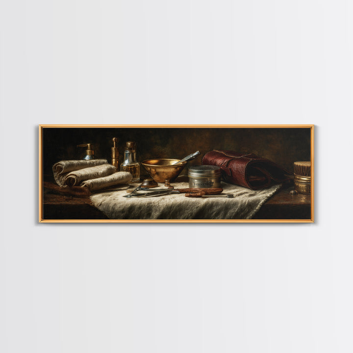 Hot Towel Shave Scene Cropped Close to Canvas Print, Barbershop Art, Printable Art, Barbershop Decor, Oil Painting, Grooming, BAA-3x1-29