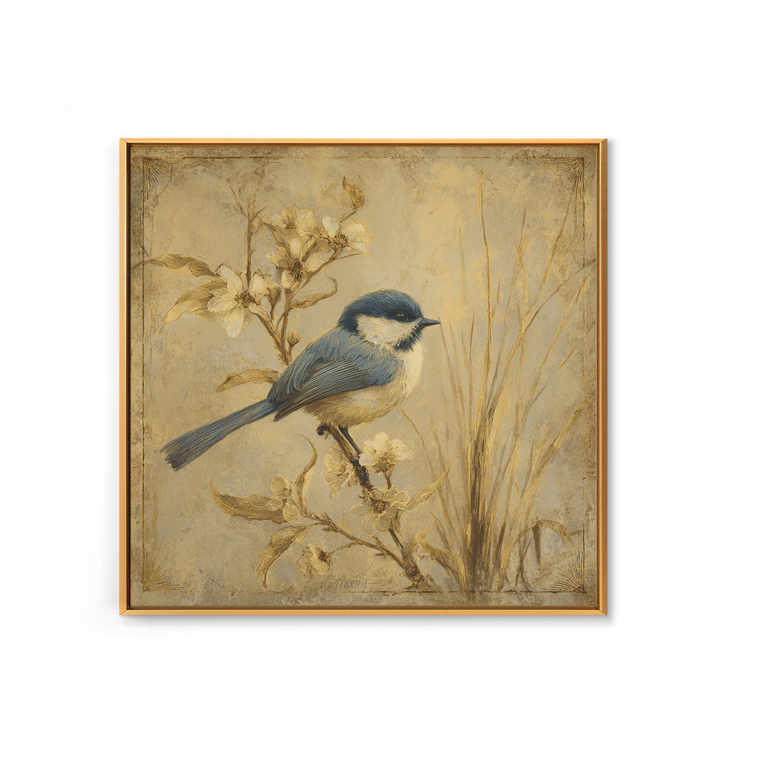 Small Bird on a Flowering Branch Canvas Print, Bed and Breakfast Art, Farmhouse Wall Art, Living Room Decor, Fine Art, BAB-1x1-14