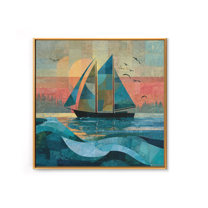 Coastal Inn Sailboat at Sunrise Canvas Print, Bed and Breakfast Art, Gallery Decor, Living Room Decor, Fine Art, BAB-1x1-17