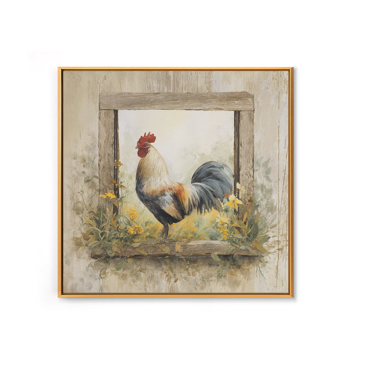 Rooster and Wildflower Country Portrait Canvas Print, Bed and Breakfast Art, Living Room Decor, Fine Art, Folk Art, BAB-1x1-19