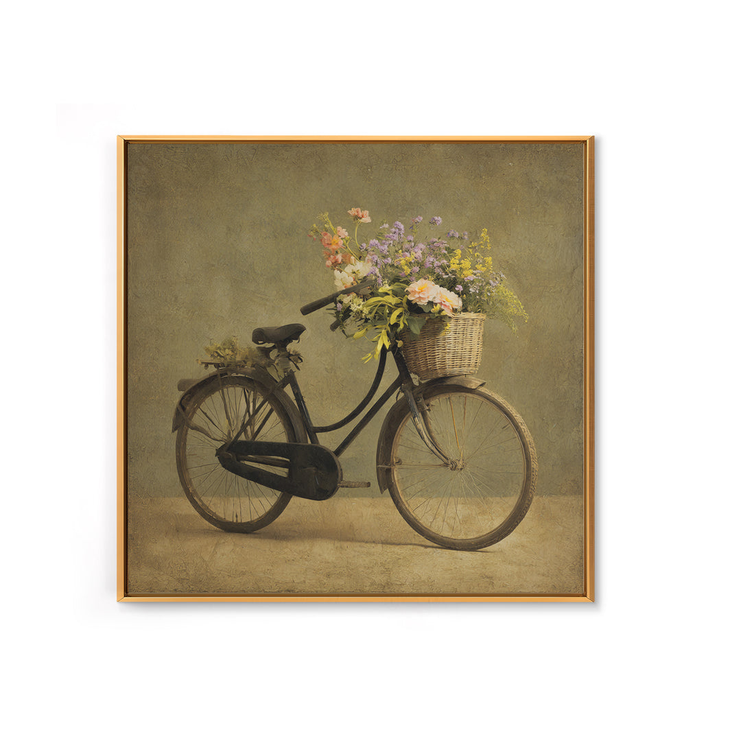 Old Bicycle with Flowers in Basket Canvas Print, Bed and Breakfast Art, Abstract Art, Living Room Decor, Fine Art, BAB-1x1-23