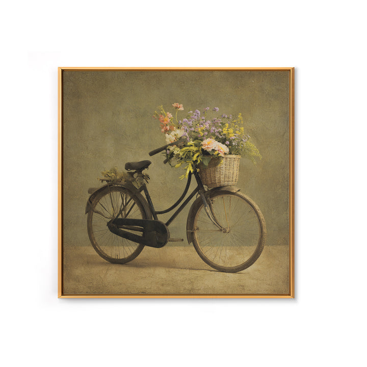 Old Bicycle with Flowers in Basket Canvas Print, Bed and Breakfast Art, Abstract Art, Living Room Decor, Fine Art, BAB-1x1-23
