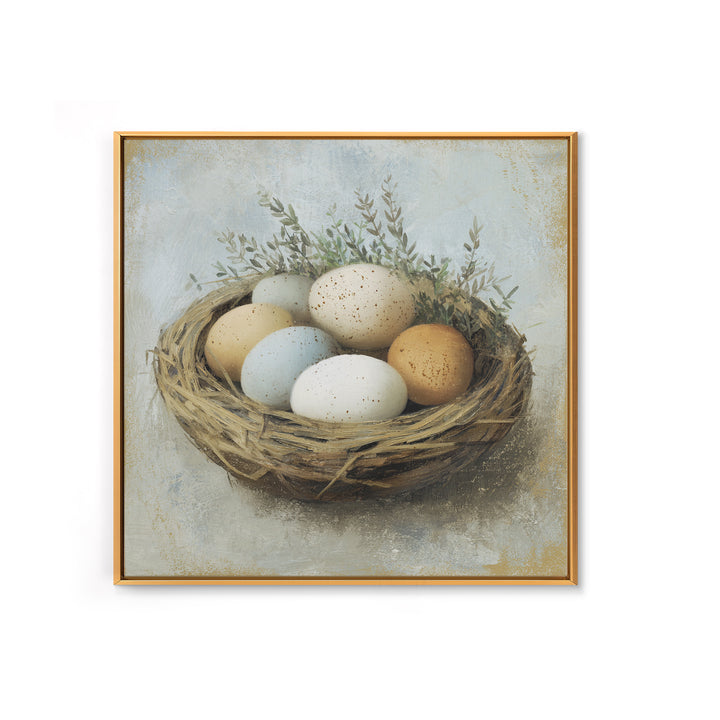 Fresh Eggs in a Woven Basket with Canvas Print, Bed and Breakfast Art, Bedroom Art, Living Room Decor, Oil Painting, BAB-1x1-30